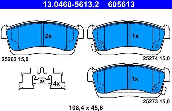 ATE 13.0460-5613.2 - Bremžu uzliku kompl., Disku bremzes autospares.lv