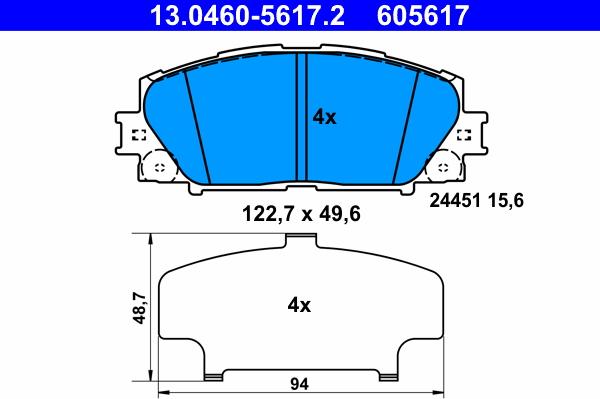 ATE 13.0460-5617.2 - Brake Pad Set, disc brake www.autospares.lv