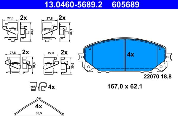 ATE 13.0460-5689.2 - Bremžu uzliku kompl., Disku bremzes autospares.lv