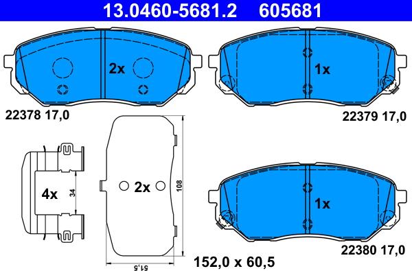 ATE 13.0460-5681.2 - Bremžu uzliku kompl., Disku bremzes www.autospares.lv