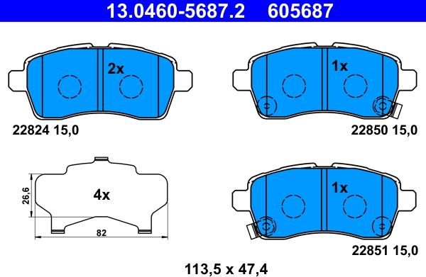 ATE 13.0460-5687.2 - Bremžu uzliku kompl., Disku bremzes autospares.lv