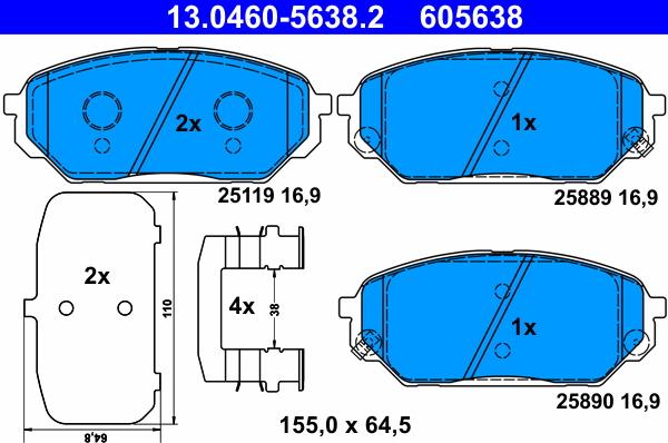 ATE 13.0460-5638.2 - Bremžu uzliku kompl., Disku bremzes www.autospares.lv