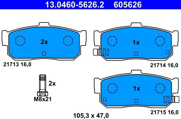 ATE 13.0460-5626.2 - Bremžu uzliku kompl., Disku bremzes autospares.lv