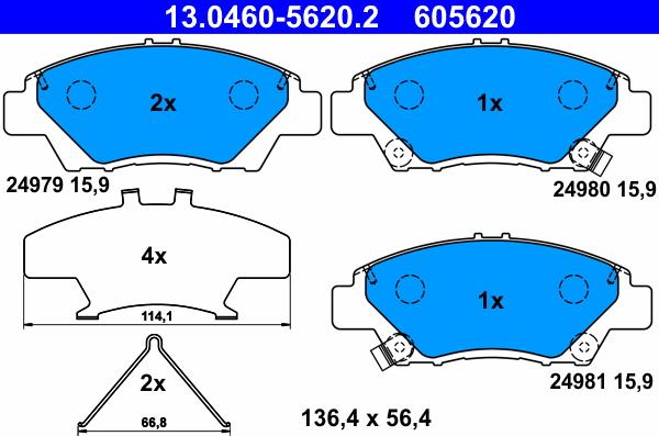 ATE 13.0460-5620.2 - Bremžu uzliku kompl., Disku bremzes www.autospares.lv