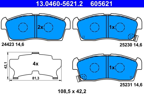 ATE 13.0460-5621.2 - Bremžu uzliku kompl., Disku bremzes www.autospares.lv