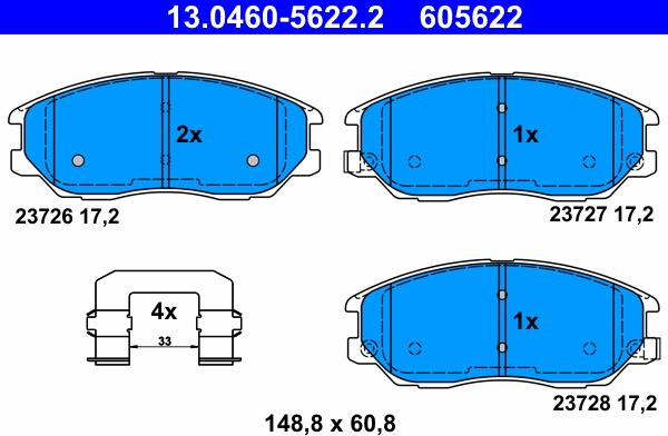 ATE 13.0460-5622.2 - Bremžu uzliku kompl., Disku bremzes autospares.lv