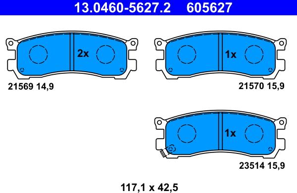 ATE 13.0460-5627.2 - Bremžu uzliku kompl., Disku bremzes www.autospares.lv