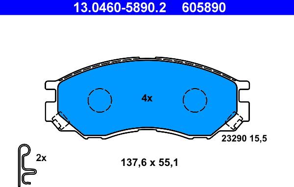 ATE 13.0460-5890.2 - Тормозные колодки, дисковые, комплект www.autospares.lv