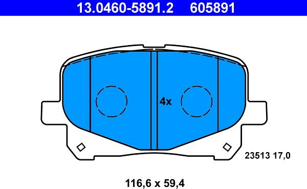 ATE 13.0460-5891.2 - Brake Pad Set, disc brake www.autospares.lv