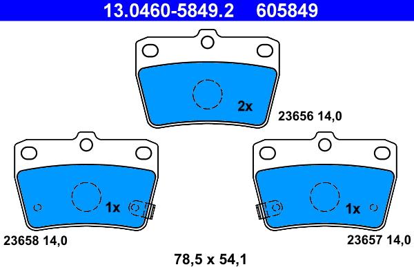 ATE 13.0460-5849.2 - Тормозные колодки, дисковые, комплект www.autospares.lv