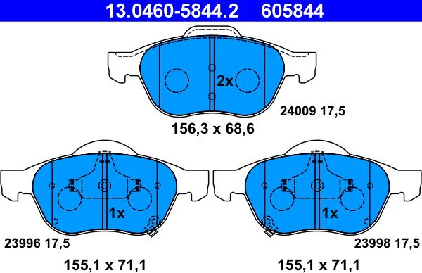 ATE 13.0460-5844.2 - Bremžu uzliku kompl., Disku bremzes autospares.lv