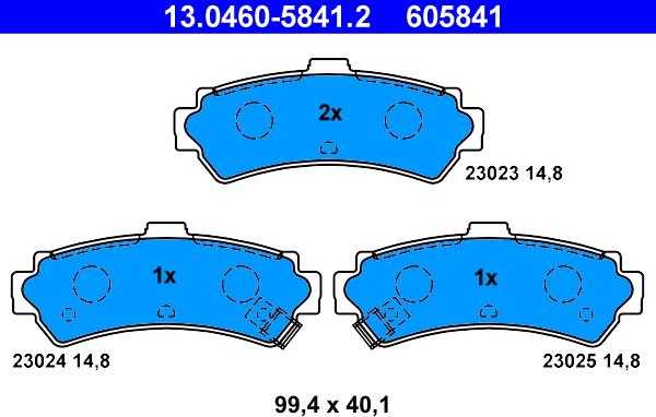 ATE 13.0460-5841.2 - Тормозные колодки, дисковые, комплект www.autospares.lv