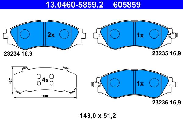 ATE 13.0460-5859.2 - Тормозные колодки, дисковые, комплект www.autospares.lv