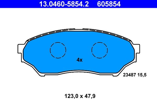 ATE 13.0460-5854.2 - Тормозные колодки, дисковые, комплект www.autospares.lv