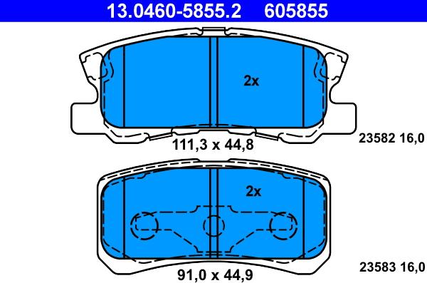 ATE 13.0460-5855.2 - Brake Pad Set, disc brake www.autospares.lv