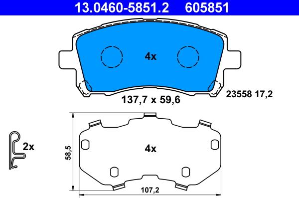 ATE 13.0460-5851.2 - Тормозные колодки, дисковые, комплект www.autospares.lv