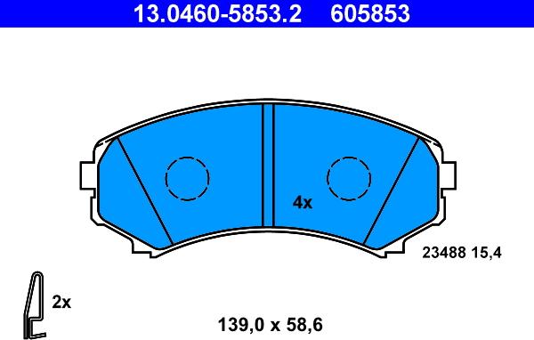 ATE 13.0460-5853.2 - Тормозные колодки, дисковые, комплект www.autospares.lv