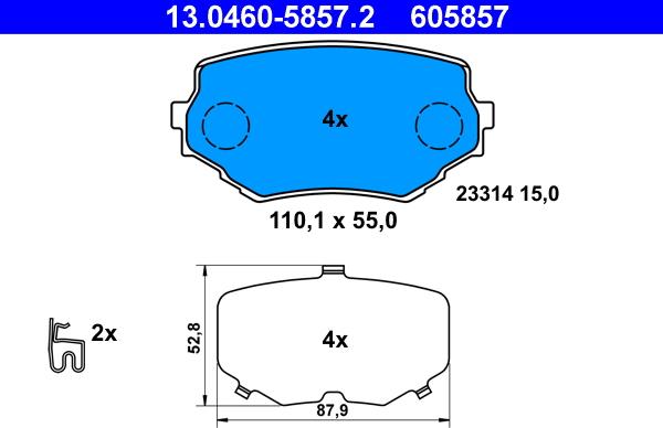 ATE 13.0460-5857.2 - Тормозные колодки, дисковые, комплект www.autospares.lv