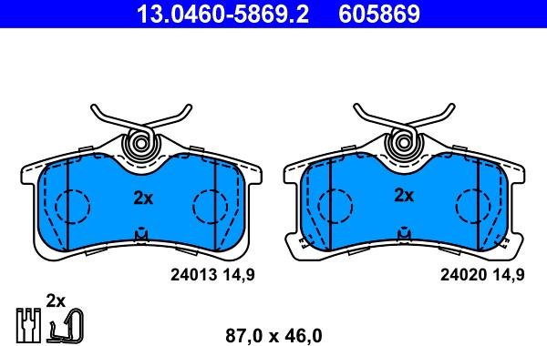 ATE 13.0460-5869.2 - Bremžu uzliku kompl., Disku bremzes autospares.lv