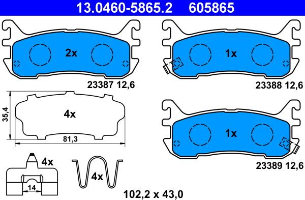 ATE 13.0460-5865.2 - Bremžu uzliku kompl., Disku bremzes autospares.lv