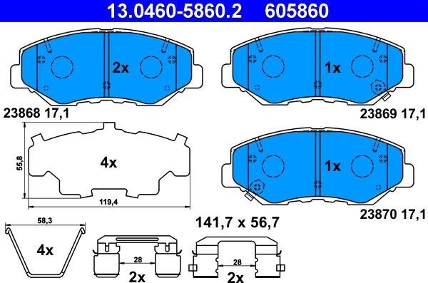 ATE 13.0460-5860.2 - Bremžu uzliku kompl., Disku bremzes www.autospares.lv