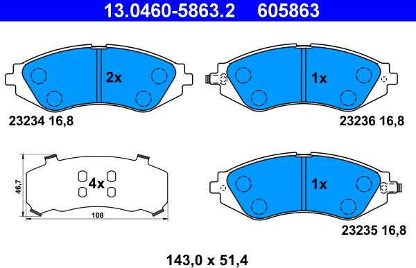 ATE 13.0460-5863.2 - Bremžu uzliku kompl., Disku bremzes autospares.lv