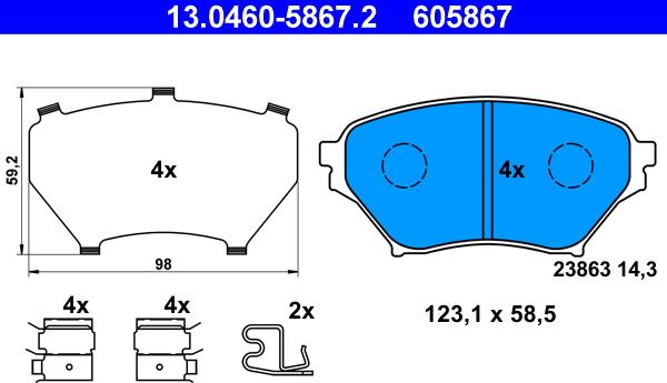 ATE 13.0460-5867.2 - Bremžu uzliku kompl., Disku bremzes www.autospares.lv