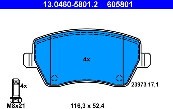 ATE 13.0460-5801.2 - Bremžu uzliku kompl., Disku bremzes autospares.lv