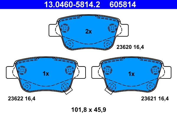 ATE 13.0460-5814.2 - Bremžu uzliku kompl., Disku bremzes autospares.lv