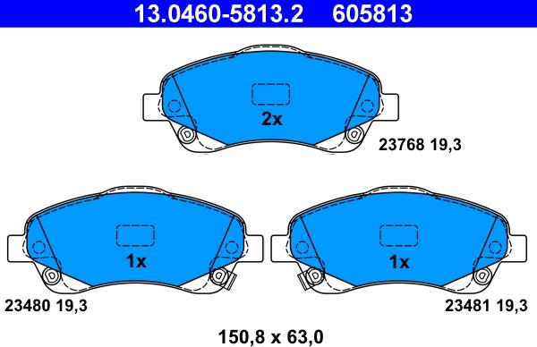 ATE 13.0460-5813.2 - Bremžu uzliku kompl., Disku bremzes autospares.lv