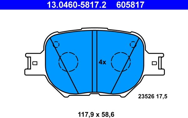 ATE 13.0460-5817.2 - Bremžu uzliku kompl., Disku bremzes autospares.lv