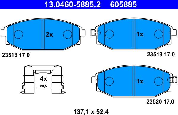 ATE 13.0460-5885.2 - Brake Pad Set, disc brake www.autospares.lv