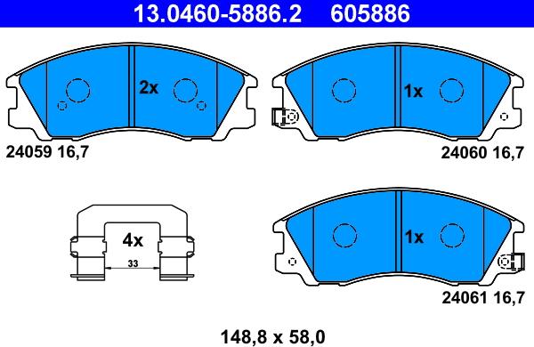 ATE 13.0460-5886.2 - Тормозные колодки, дисковые, комплект www.autospares.lv