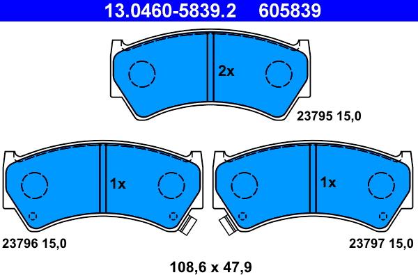 ATE 13.0460-5839.2 - Brake Pad Set, disc brake www.autospares.lv