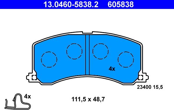 ATE 13.0460-5838.2 - Тормозные колодки, дисковые, комплект www.autospares.lv