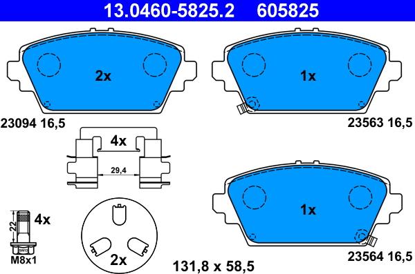 ATE 13.0460-5825.2 - Brake Pad Set, disc brake www.autospares.lv