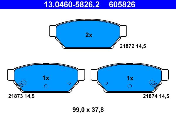 ATE 13.0460-5826.2 - Bremžu uzliku kompl., Disku bremzes www.autospares.lv