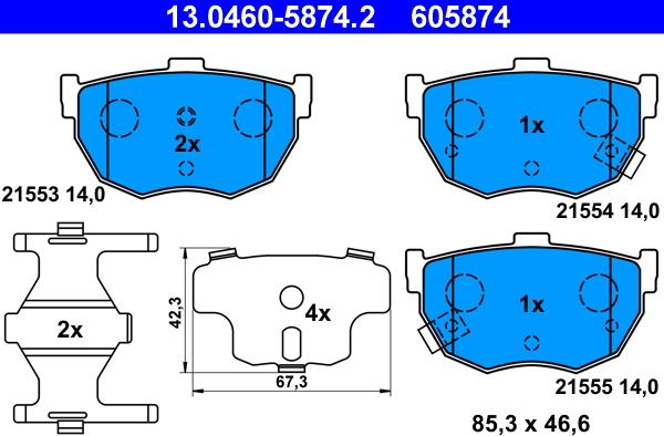 ATE 13.0460-5874.2 - Тормозные колодки, дисковые, комплект www.autospares.lv