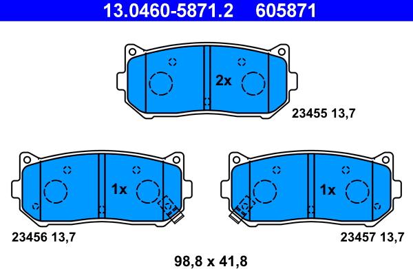 ATE 13.0460-5871.2 - Brake Pad Set, disc brake www.autospares.lv