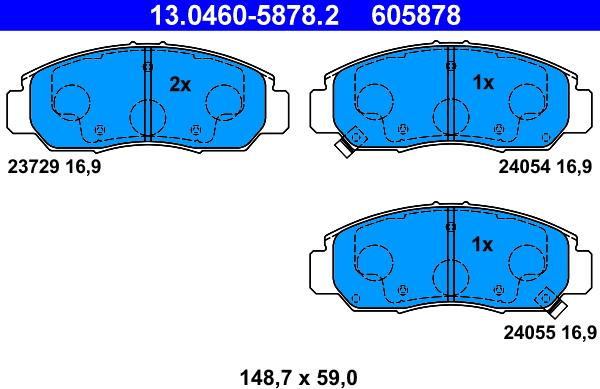 ATE 13.0460-5878.2 - Тормозные колодки, дисковые, комплект www.autospares.lv