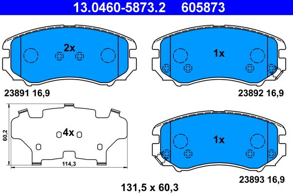 ATE 13.0460-5873.2 - Тормозные колодки, дисковые, комплект www.autospares.lv