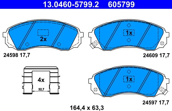 ATE 13.0460-5799.2 - Bremžu uzliku kompl., Disku bremzes www.autospares.lv