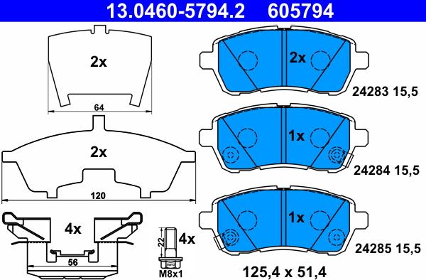 ATE 13.0460-5794.2 - Тормозные колодки, дисковые, комплект www.autospares.lv