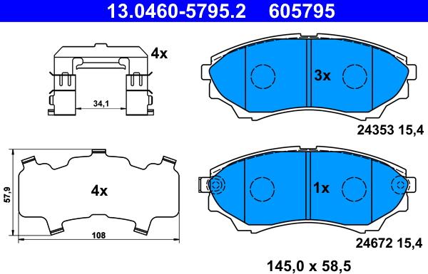 ATE 13.0460-5795.2 - Brake Pad Set, disc brake www.autospares.lv