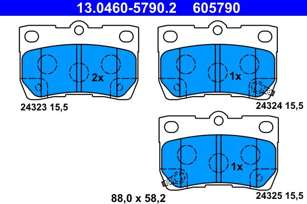 ATE 13.0460-5790.2 - Bremžu uzliku kompl., Disku bremzes autospares.lv