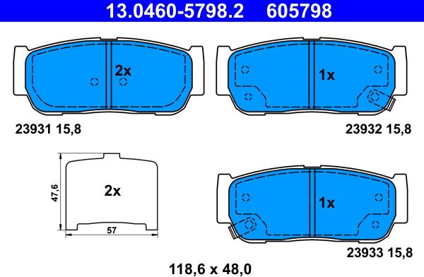 ATE 13.0460-5798.2 - Brake Pad Set, disc brake www.autospares.lv