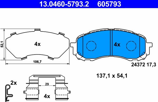 ATE 13.0460-5793.2 - Bremžu uzliku kompl., Disku bremzes autospares.lv