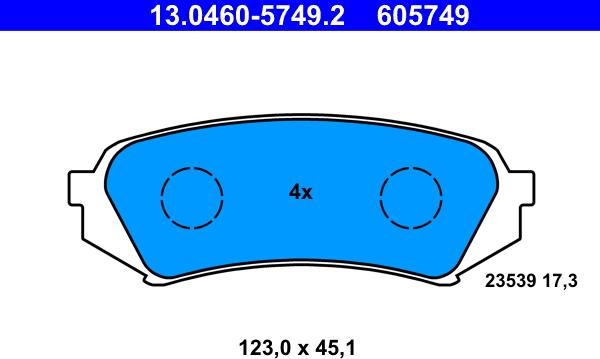 ATE 13.0460-5749.2 - Brake Pad Set, disc brake www.autospares.lv