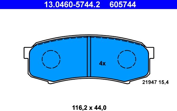 ATE 13.0460-5744.2 - Тормозные колодки, дисковые, комплект www.autospares.lv