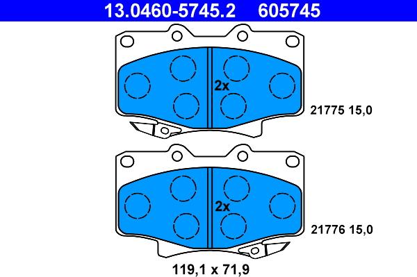 ATE 13.0460-5745.2 - Bremžu uzliku kompl., Disku bremzes www.autospares.lv